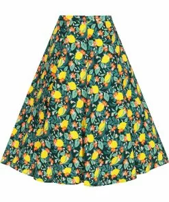 New In Collectif Clara Lemon Bloom 50's Midi Swing Skirt Teal 8 New In Collectif Clara Lemon Bloom 50's Midi Swing Skirt Teal