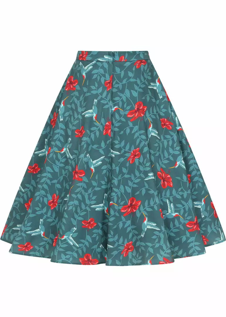 Collectif Matilde Hummingbird Eden Swing Skirt Teal 6 Collectif Matilde Hummingbird Eden Swing Skirt Teal