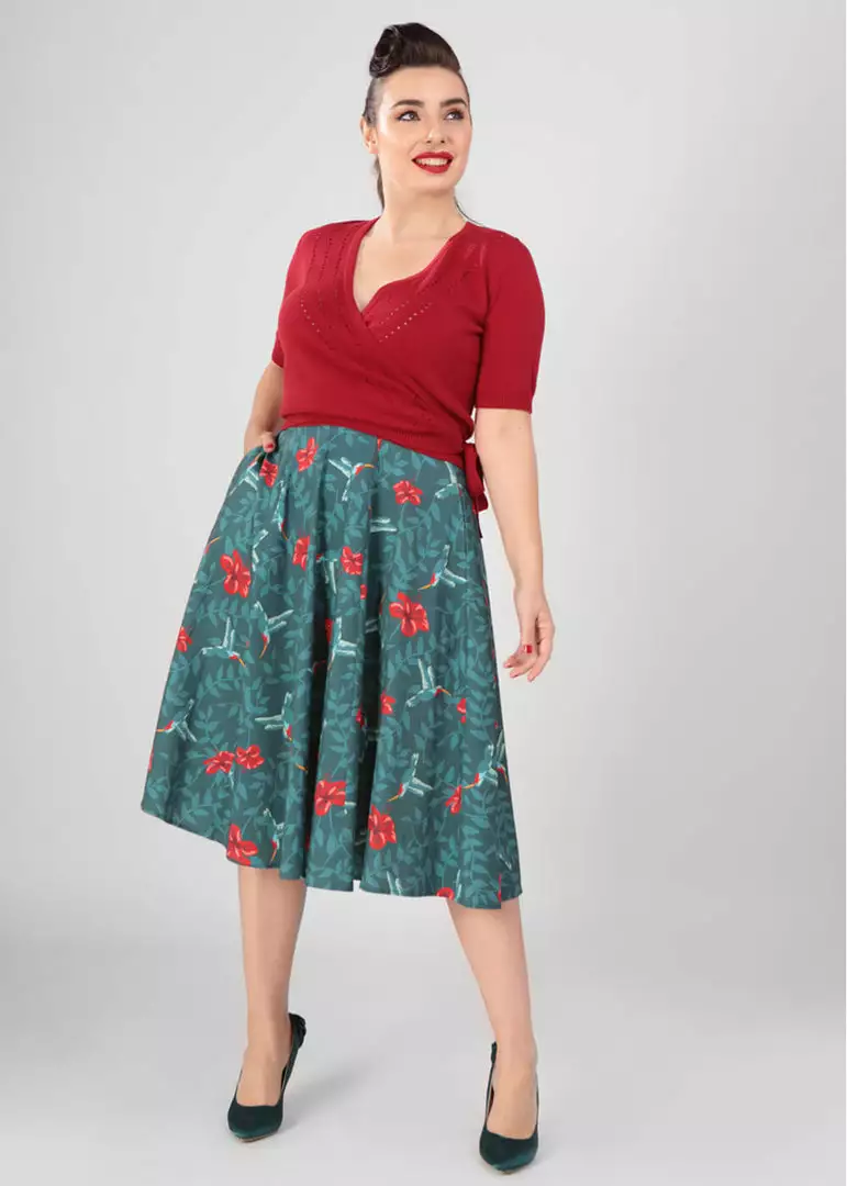 Collectif Matilde Hummingbird Eden Swing Skirt Teal 5 Collectif Matilde Hummingbird Eden Swing Skirt Teal
