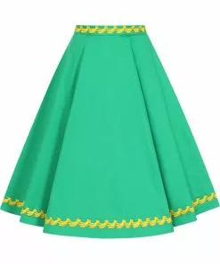 Collectif Matilde Banana Trim 50's Swing Skirt Green New In