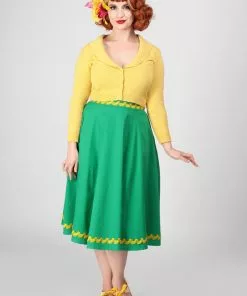 Collectif Matilde Banana Trim 50's Swing Skirt Green New In 10 Collectif Matilde Banana Trim 50's Swing Skirt Green New In