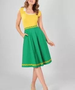 Collectif Matilde Banana Trim 50's Swing Skirt Green New In 12 Collectif Matilde Banana Trim 50's Swing Skirt Green New In