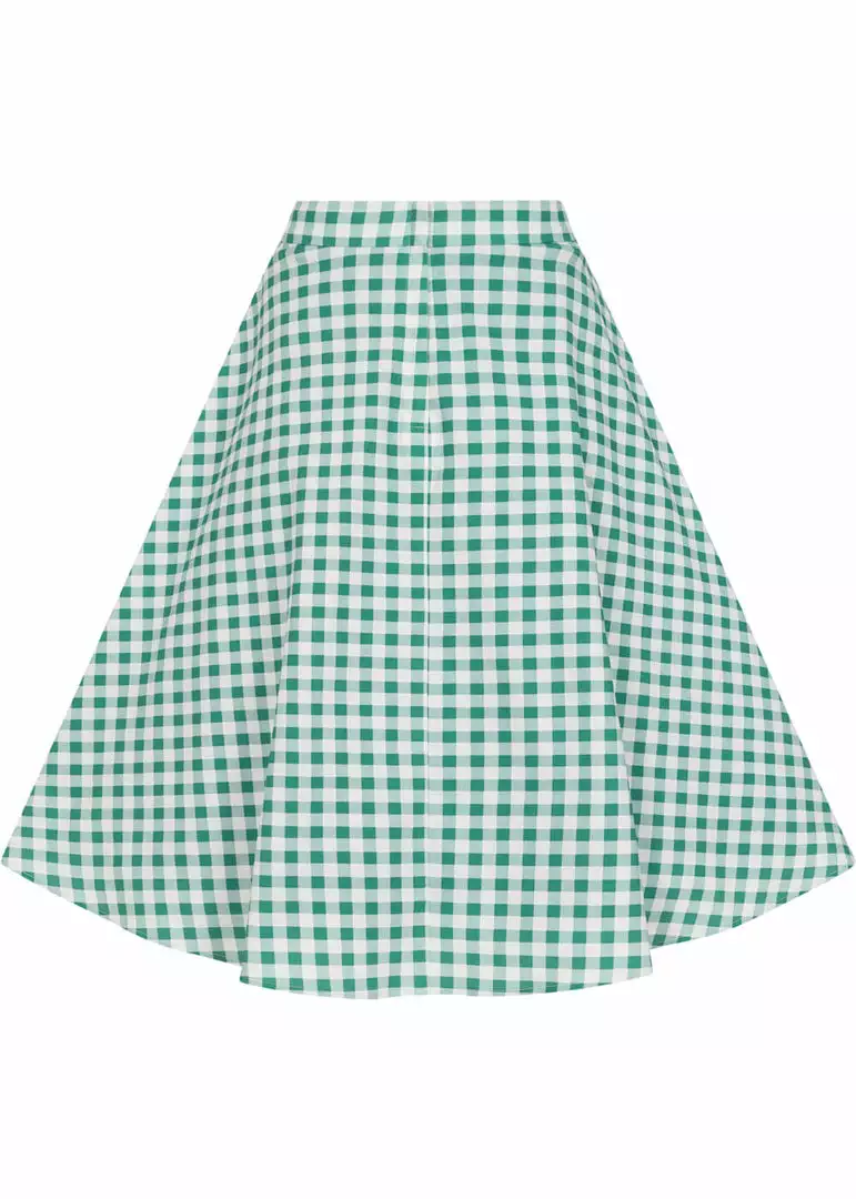 New In Collectif Veronica Strawberry Gingham 40's Swing Skirt Green 6 New In Collectif Veronica Strawberry Gingham 40's Swing Skirt Green