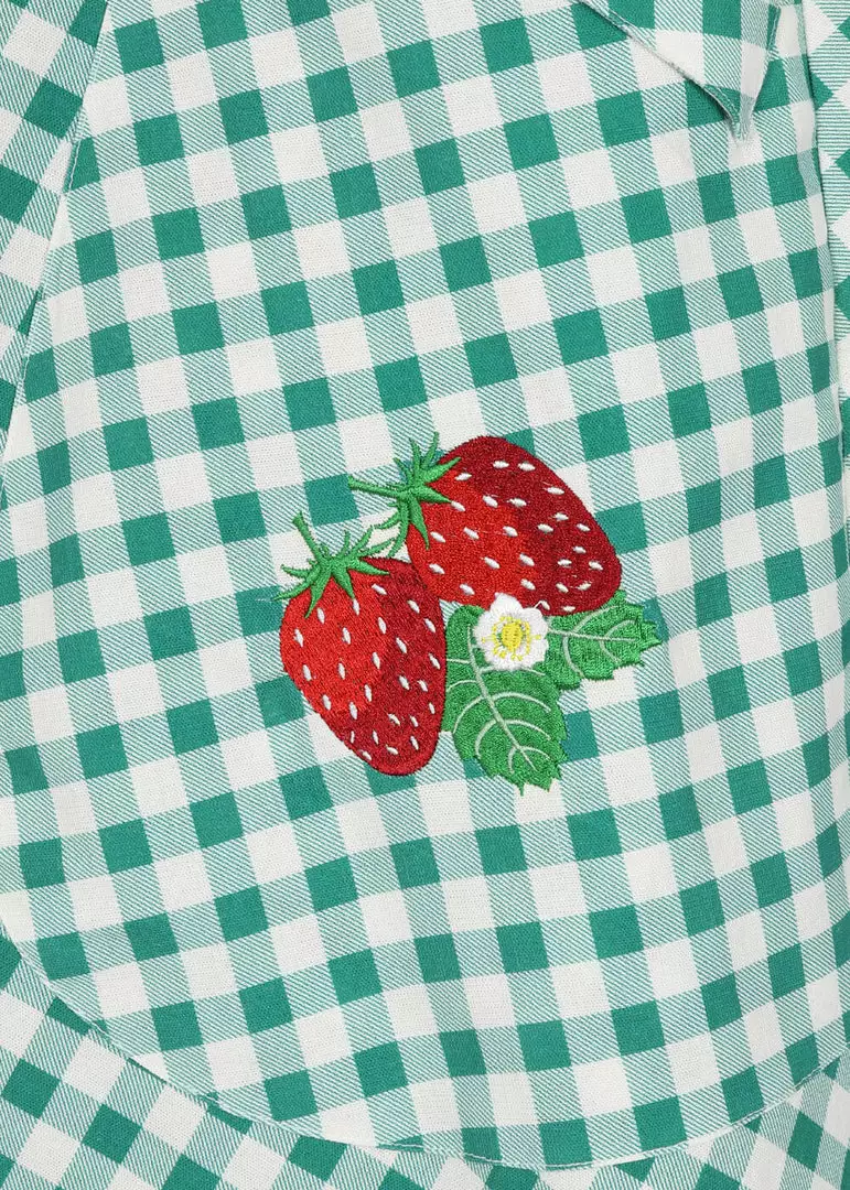 New In Collectif Veronica Strawberry Gingham 40's Swing Skirt Green 5 New In Collectif Veronica Strawberry Gingham 40's Swing Skirt Green