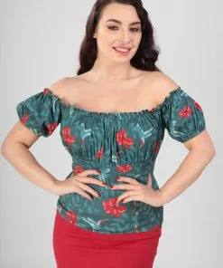 New In Collectif Viviana 50's Hummingbird Eden Top Teal