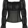 Collectif Agnes Mesh Ruched 60's Top Black New In 1 Collectif Agnes Mesh Ruched 60's Top Black New In