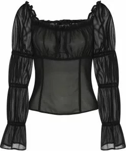 Collectif Agnes Mesh Ruched 60's Top Black New In