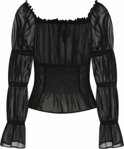 Collectif Agnes Mesh Ruched 60's Top Black New In