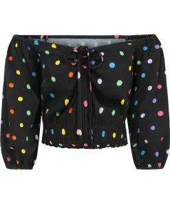 Collectif Stevie Rainbow Polka Dot 60's Top Black New In