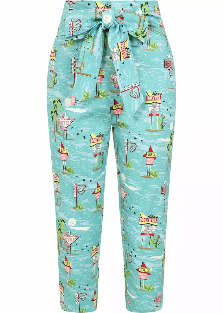 Collectif Eugenia Motel 50's Capris Trousers Blue New In 3 Collectif Eugenia Motel 50's Capris Trousers Blue New In