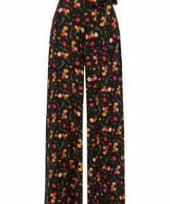 Collectif Akiko Ditsy Tulip Bloom 70's Trousers Black