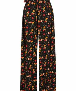 Collectif Akiko Ditsy Tulip Bloom 70's Trousers Black 10 Collectif Akiko Ditsy Tulip Bloom 70's Trousers Black