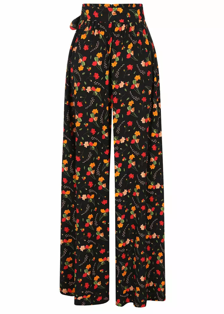 Collectif Akiko Ditsy Tulip Bloom 70's Trousers Black 6 Collectif Akiko Ditsy Tulip Bloom 70's Trousers Black