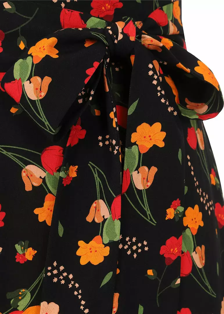 Collectif Akiko Ditsy Tulip Bloom 70's Trousers Black 5 Collectif Akiko Ditsy Tulip Bloom 70's Trousers Black