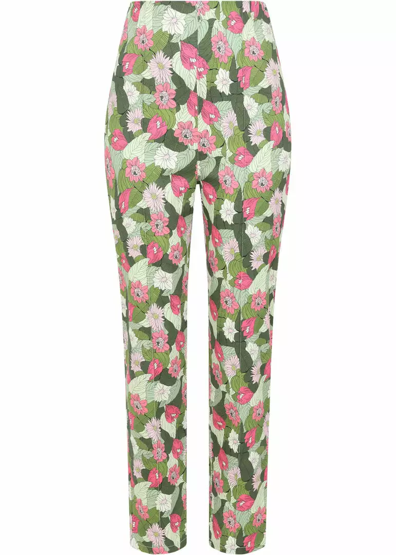 Collectif Bonnie Palm Blush Floral 50's Trousers Green 3 Collectif Bonnie Palm Blush Floral 50's Trousers Green