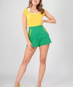 New In Collectif Emilia Banana Trim 50's Shorts Green 9 New In Collectif Emilia Banana Trim 50's Shorts Green