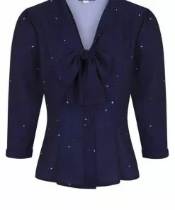 Collectif Andra Starry Polkadot 40's Blouse Navy Blue