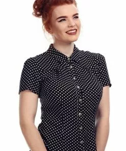 Collectif Avery Polkadot 50's Blouse Black New In