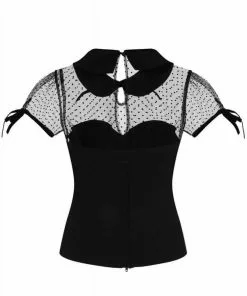 Collectif Kitten Polkadot Mesh 50's Top Black