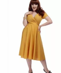 Collectif Maria 50's Swing Dress Mustard 13 Collectif Maria 50's Swing Dress Mustard