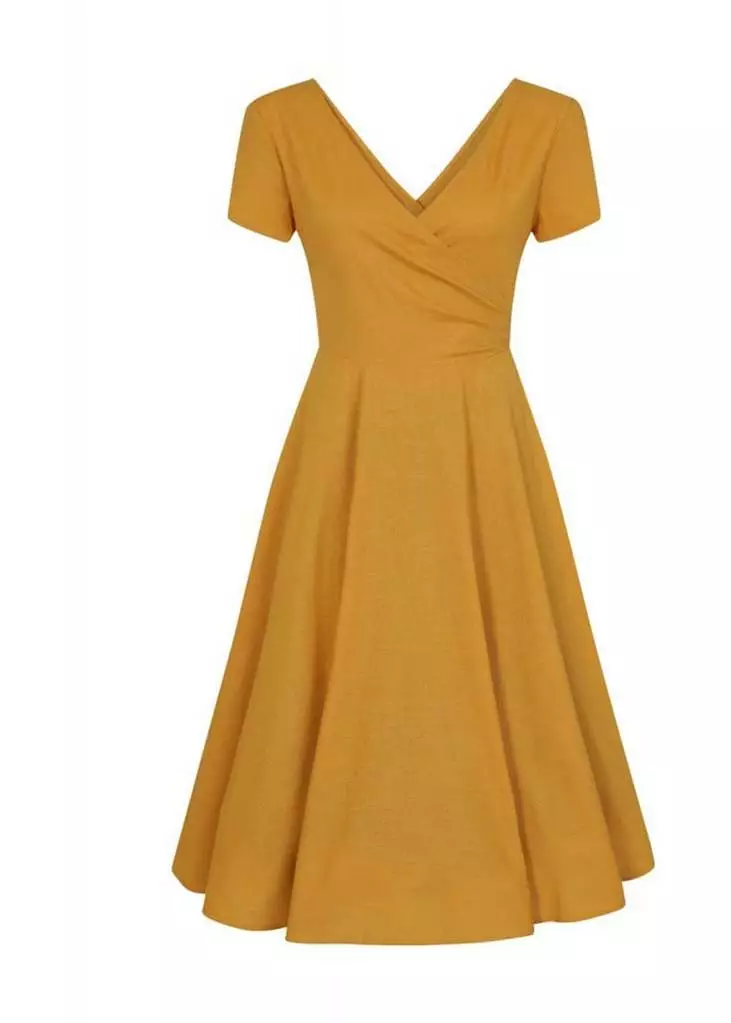 Collectif Maria 50's Swing Dress Mustard 4 Collectif Maria 50's Swing Dress Mustard