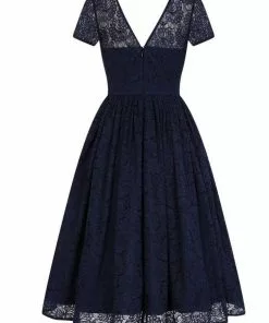 Collectif Nina Lace 50's Swing Dress Navy 11 Collectif Nina Lace 50's Swing Dress Navy