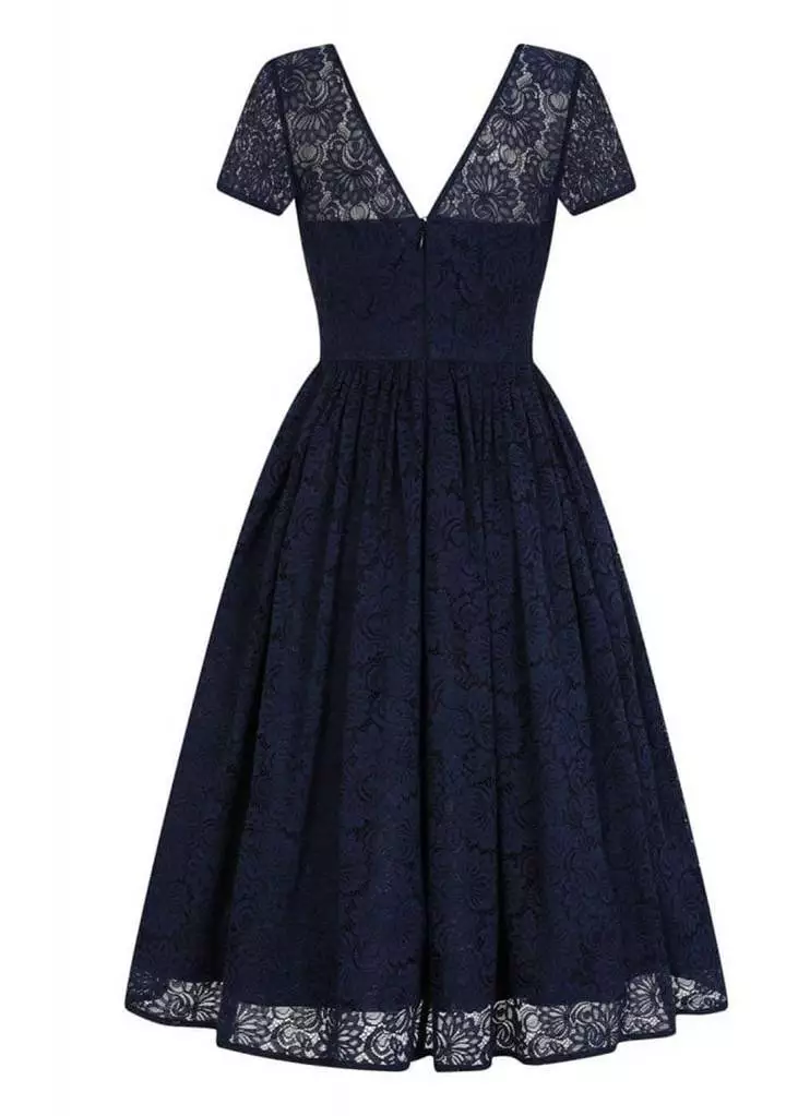Collectif Nina Lace 50's Swing Dress Navy 6 Collectif Nina Lace 50's Swing Dress Navy