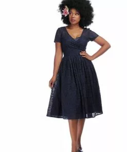 Collectif Nina Lace 50's Swing Dress Navy 13 Collectif Nina Lace 50's Swing Dress Navy