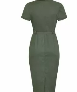 Collectif Caterina Vintage 40's Pencil Dress Olive New In