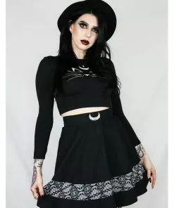 New In Coven United Cat Face 80's Top Black