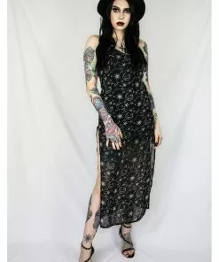 New In Coven United Moon Maxi 70's Dress Black