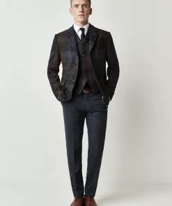 Gibson London Dennis Check Colbert Jacket Brown Blue New In
