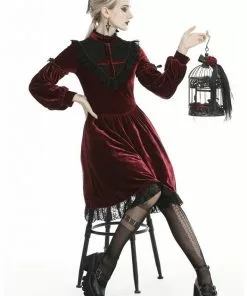Dark In Love Ghost Cross Velvet 60's Dress Blood Red