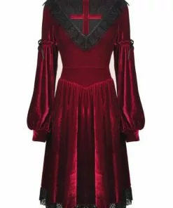 Dark In Love Ghost Cross Velvet 60's Dress Blood Red