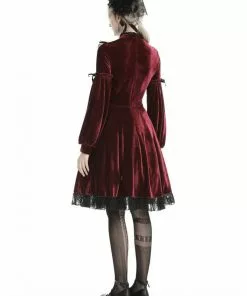 Dark In Love Ghost Cross Velvet 60's Dress Blood Red