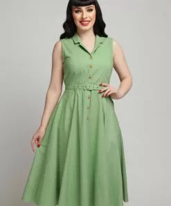 Collectif Caterina 50's Sleeveless Swing Dress Green