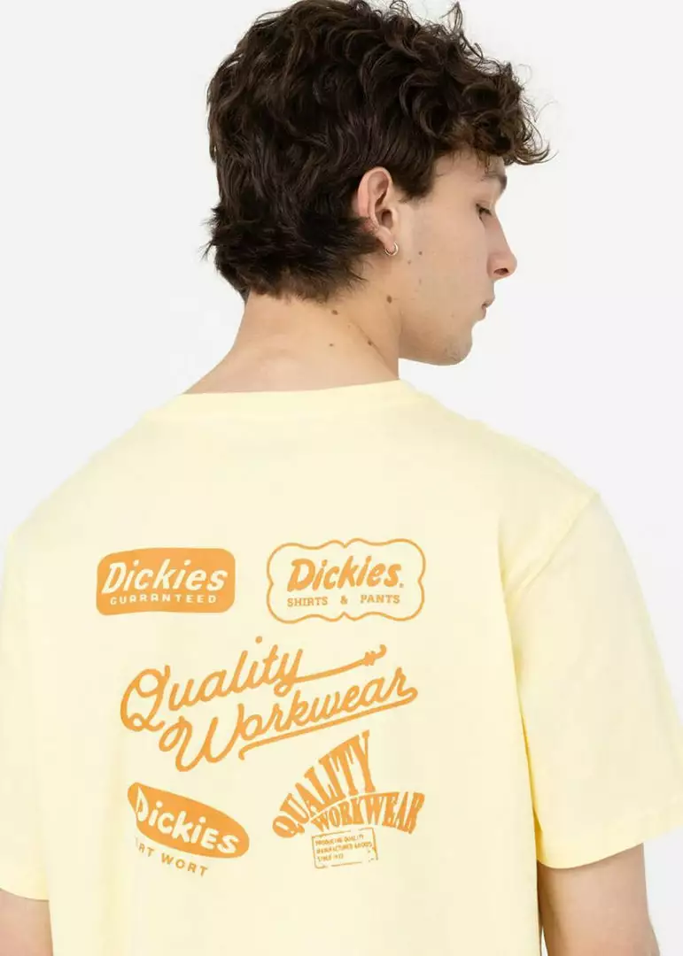 New In Dickies Mens Fircrest T-Shirt Pale Banana Yellow 3 New In Dickies Mens Fircrest T-Shirt Pale Banana Yellow