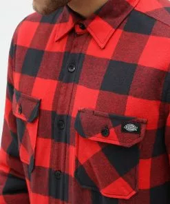 Dickies Mens Sacramento Flannel Shirt Red Black New In