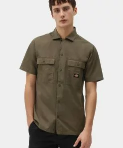 New In Dickies Mens Paynesville Shirt Military Green