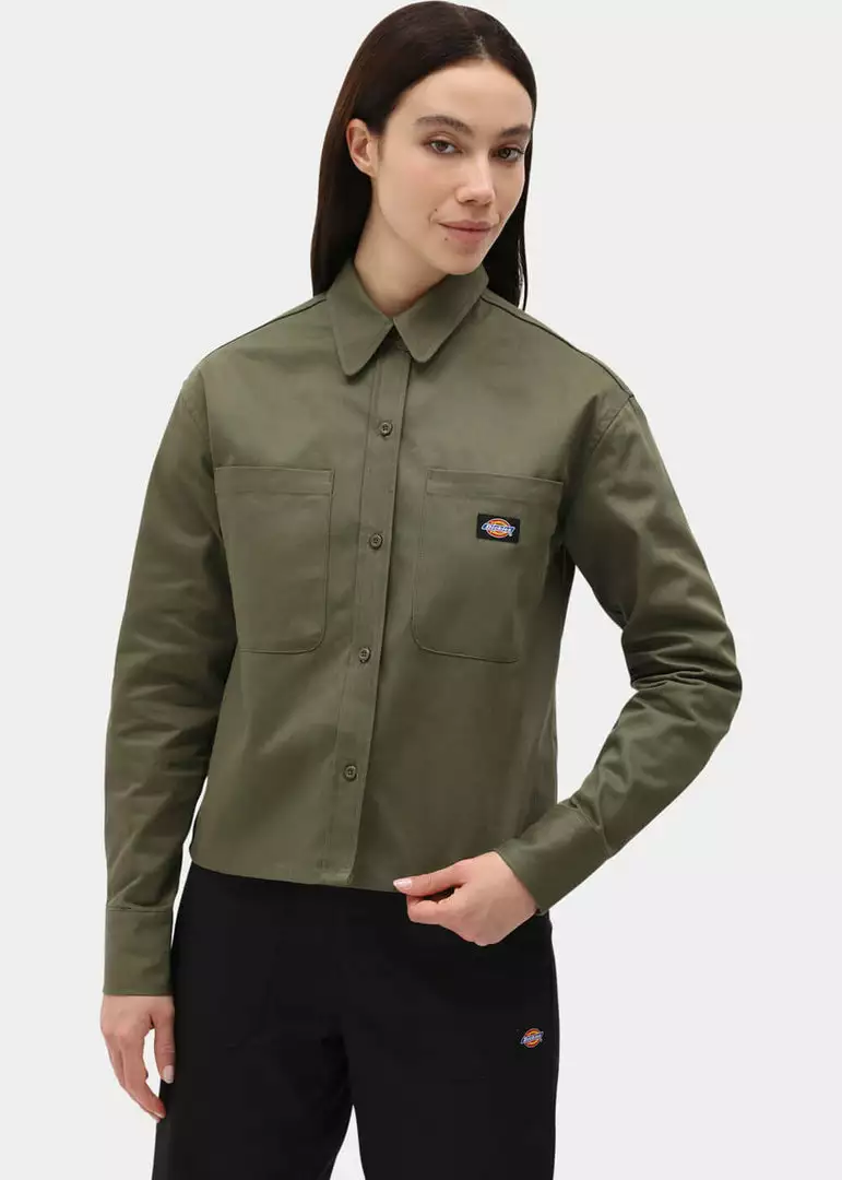 New In Dickies Womens Chokio Herringbone Shirt Military Green 3 New In Dickies Womens Chokio Herringbone Shirt Military Green