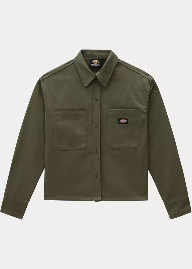 New In Dickies Womens Chokio Herringbone Shirt Military Green 4 New In Dickies Womens Chokio Herringbone Shirt Military Green