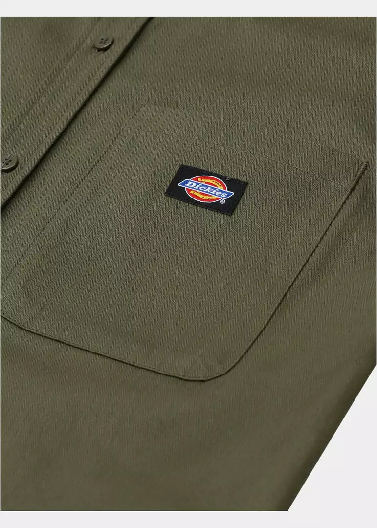 New In Dickies Womens Chokio Herringbone Shirt Military Green 7 New In Dickies Womens Chokio Herringbone Shirt Military Green