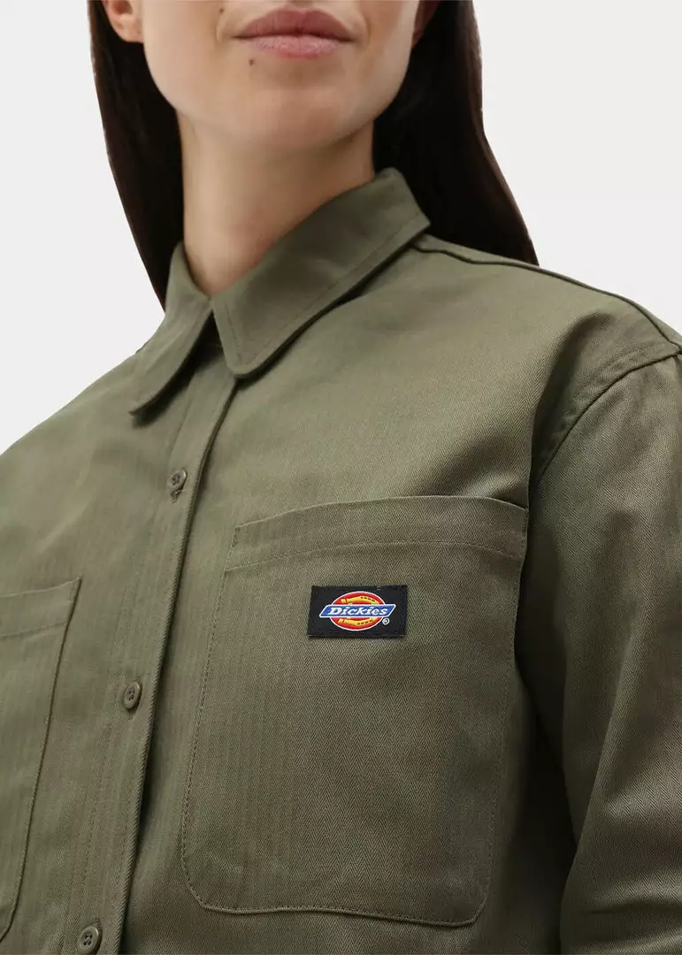 New In Dickies Womens Chokio Herringbone Shirt Military Green 10 New In Dickies Womens Chokio Herringbone Shirt Military Green