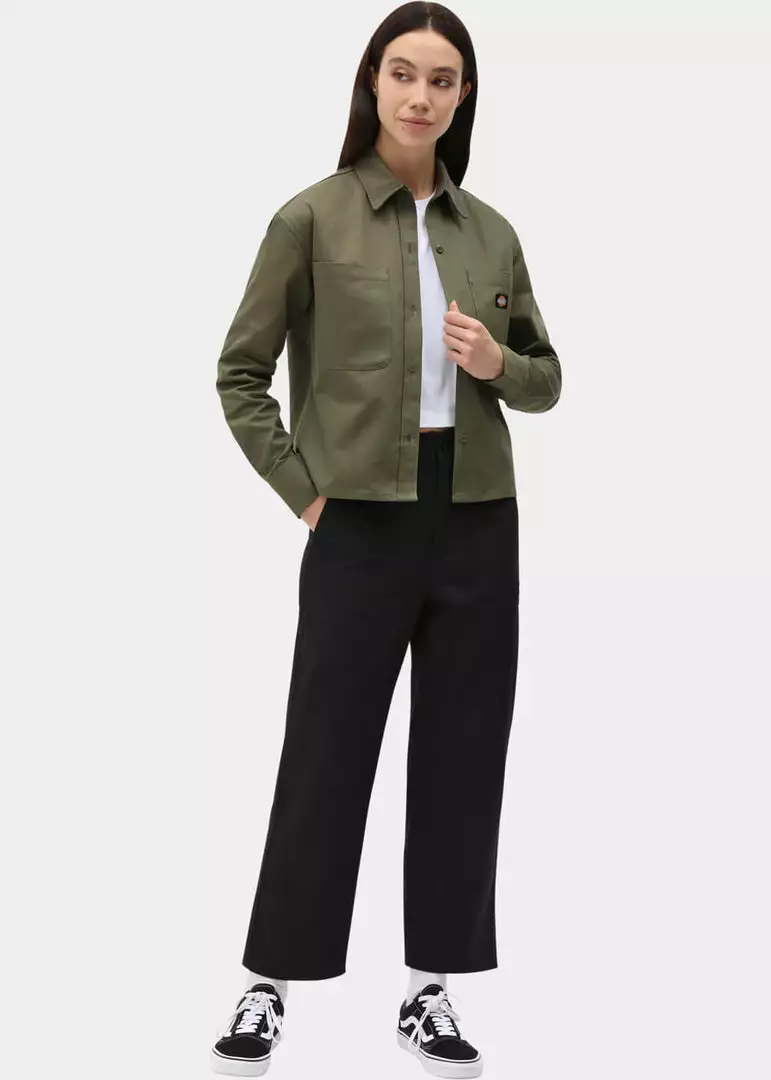 New In Dickies Womens Chokio Herringbone Shirt Military Green 9 New In Dickies Womens Chokio Herringbone Shirt Military Green