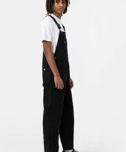 Dickies Mens Canvas Bib Dungarees Black New In