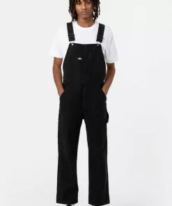 Dickies Mens Canvas Bib Dungarees Black New In