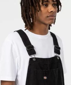 Dickies Mens Canvas Bib Dungarees Black New In