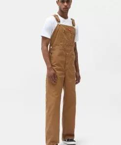 Dickies Men Canvas Bib Dungarees Brown New In