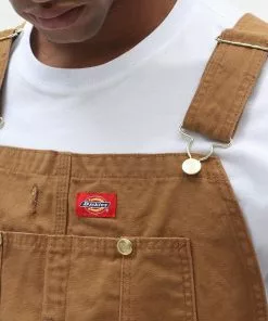 Dickies Men Canvas Bib Dungarees Brown New In