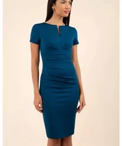 Diva Catwalk Donna Short Sleeves 50's Pencil Dress Teal